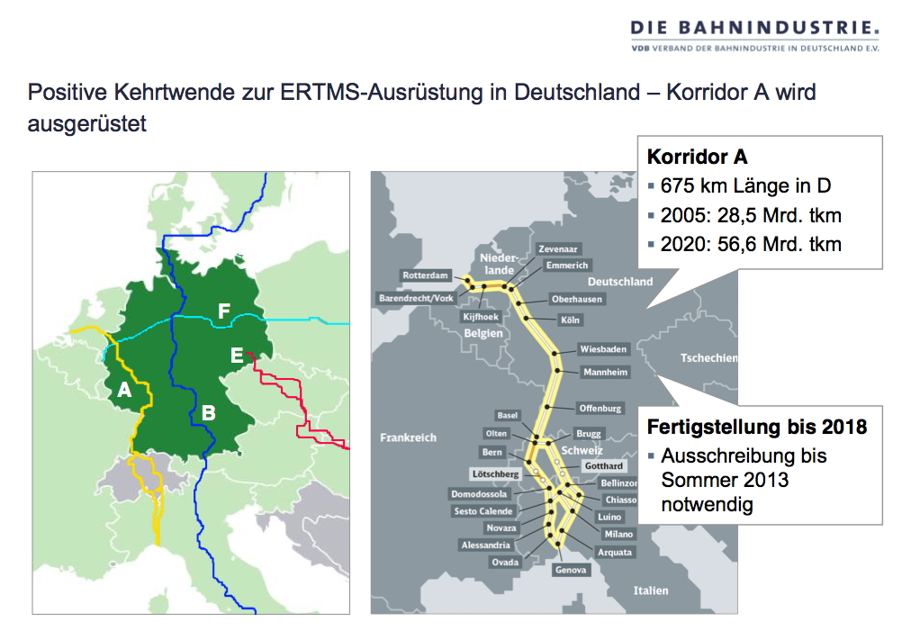 Die europäischen Güterverkehrskorridore in Deutschland. @Verband der Bahnindustrie in Deutschland.