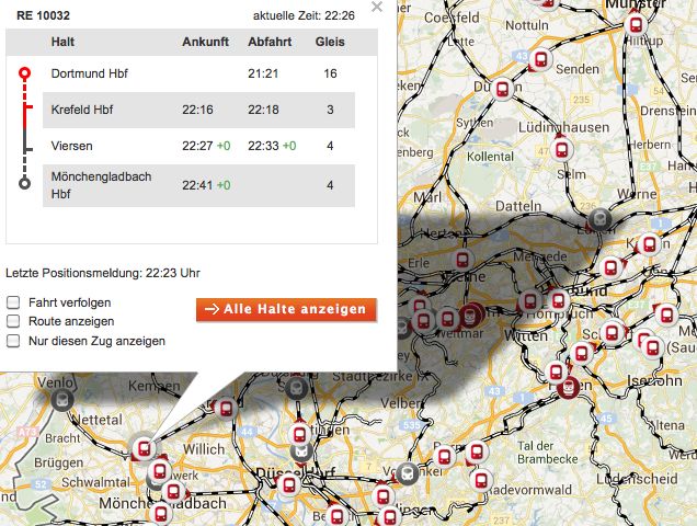 Screenshot des neuen Zugradars: www.bahn.de/zugradar