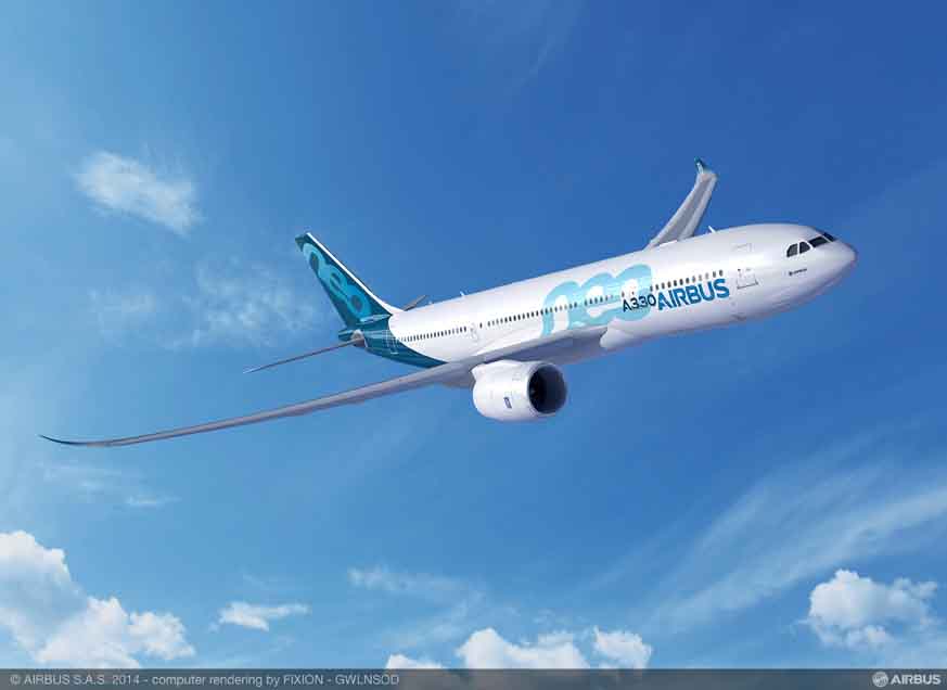So soll der A3330neo aussehen. Hier ein Computerfoto der (kürzeren) 800-Version. Foto: Airbus